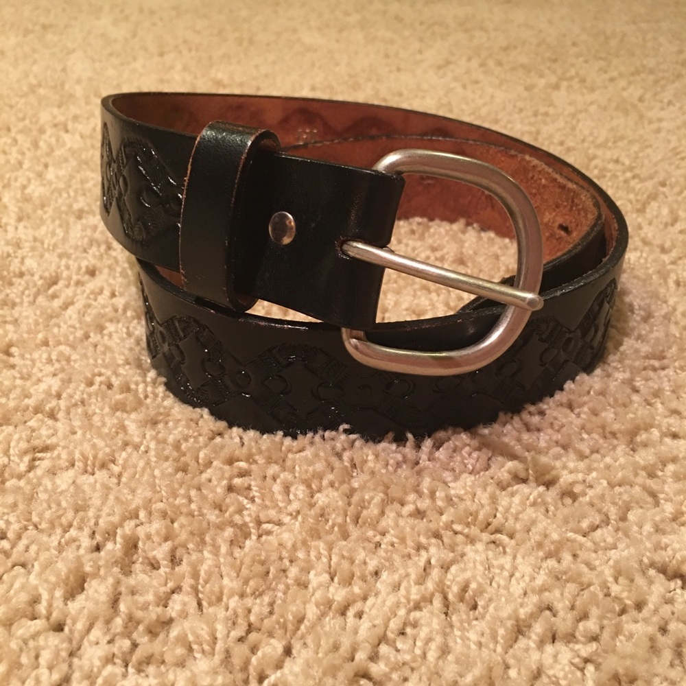Genuine Leather Embossed Belt Black USA Size 36